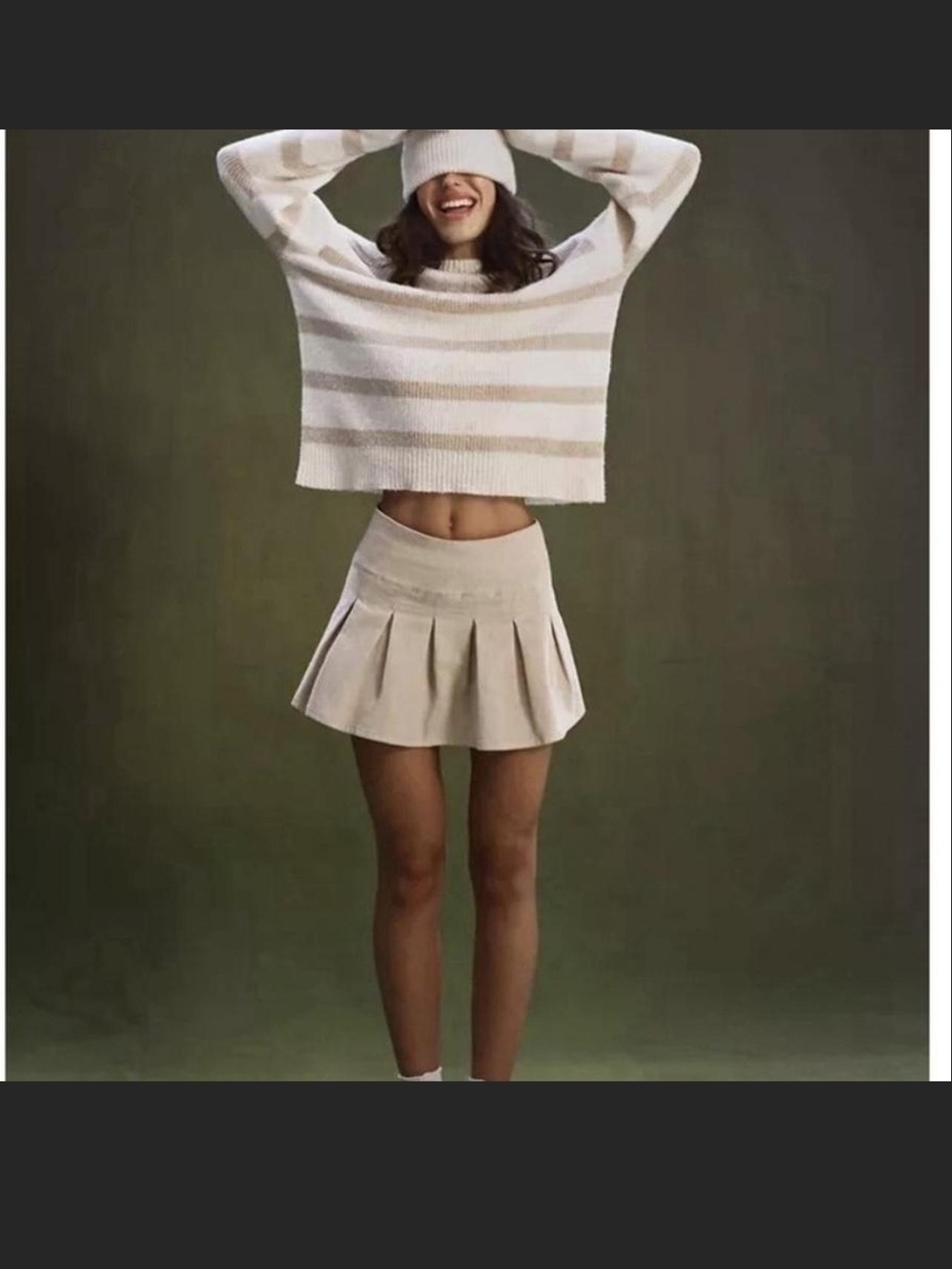 American Eagle Skirt Cream Khaki High-Waist Pleated Peplum Y2K Grunge Size 6